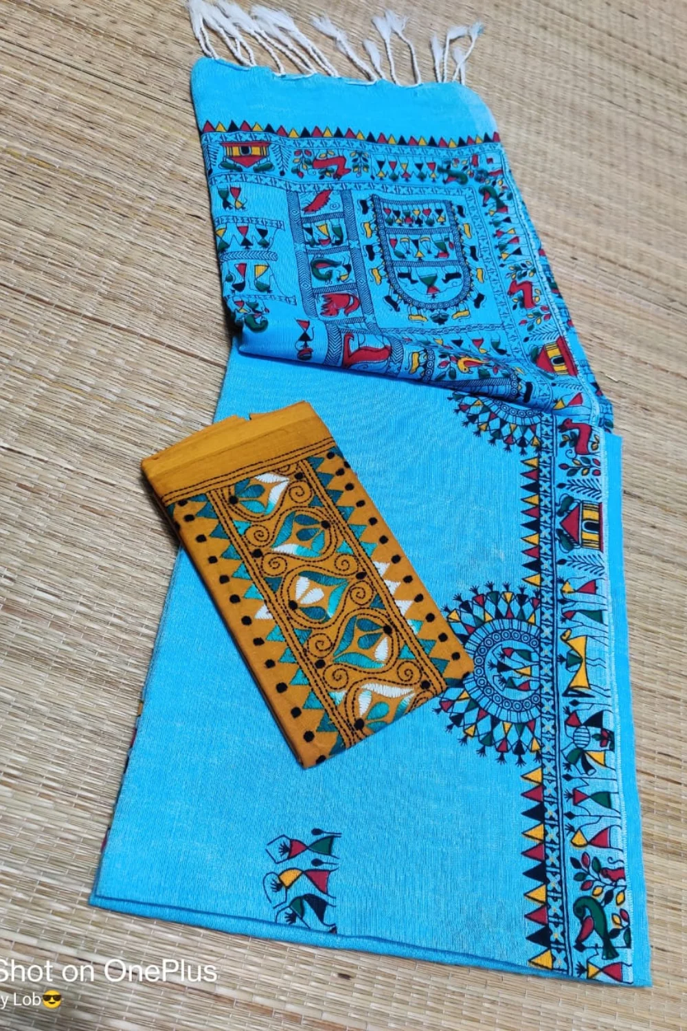 Aesthetic Madhubani Printed Khadi Cotton Saree