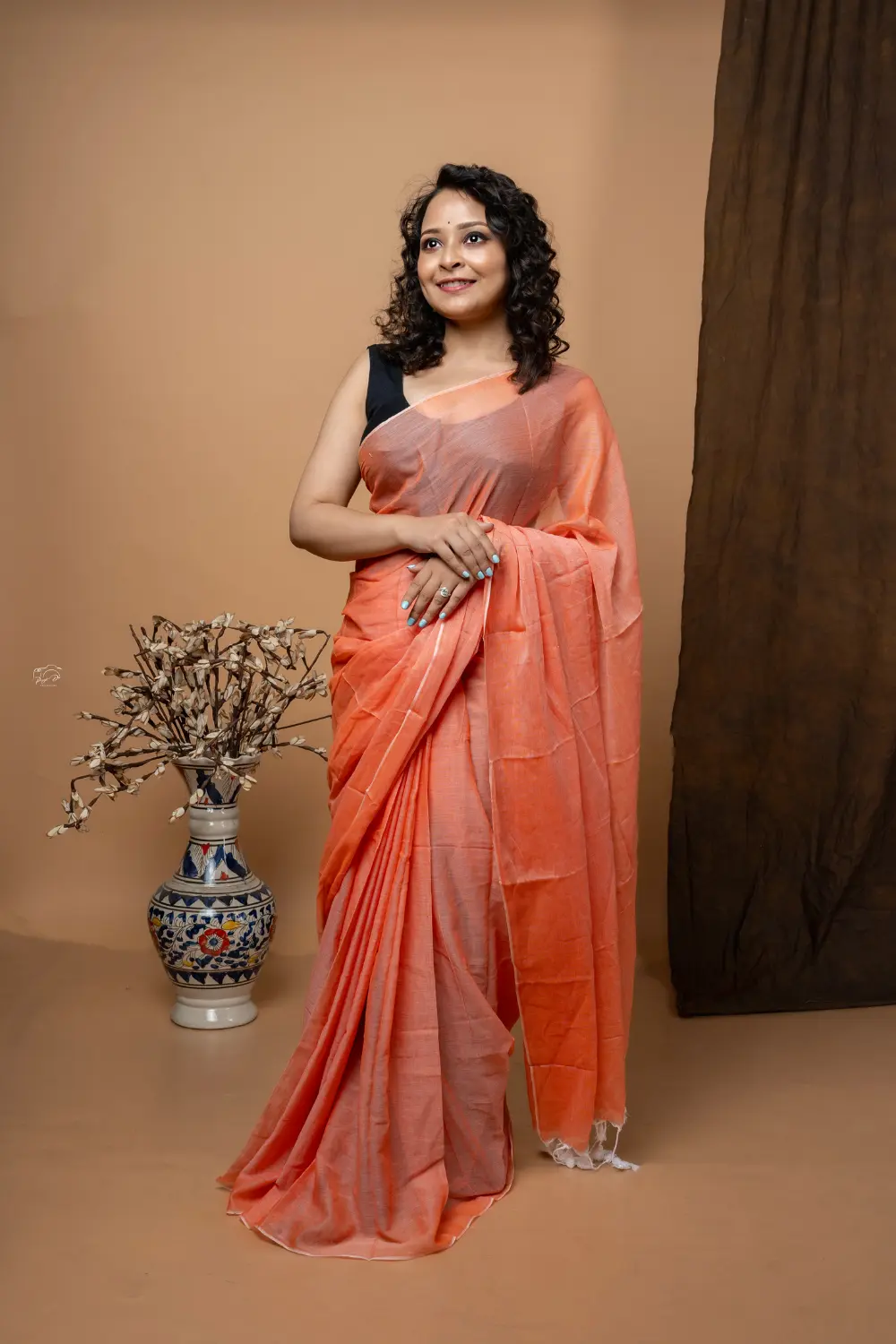 Pink Linen Saree