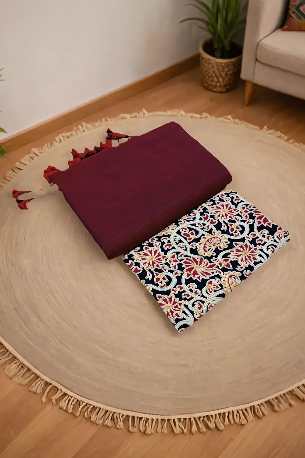 Maroon Plain Cotton Saree from Bengal