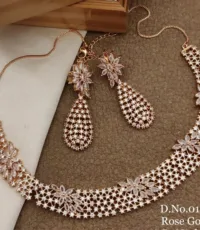 Classic Silver & Rose Gold Polished Designer AD Necklace